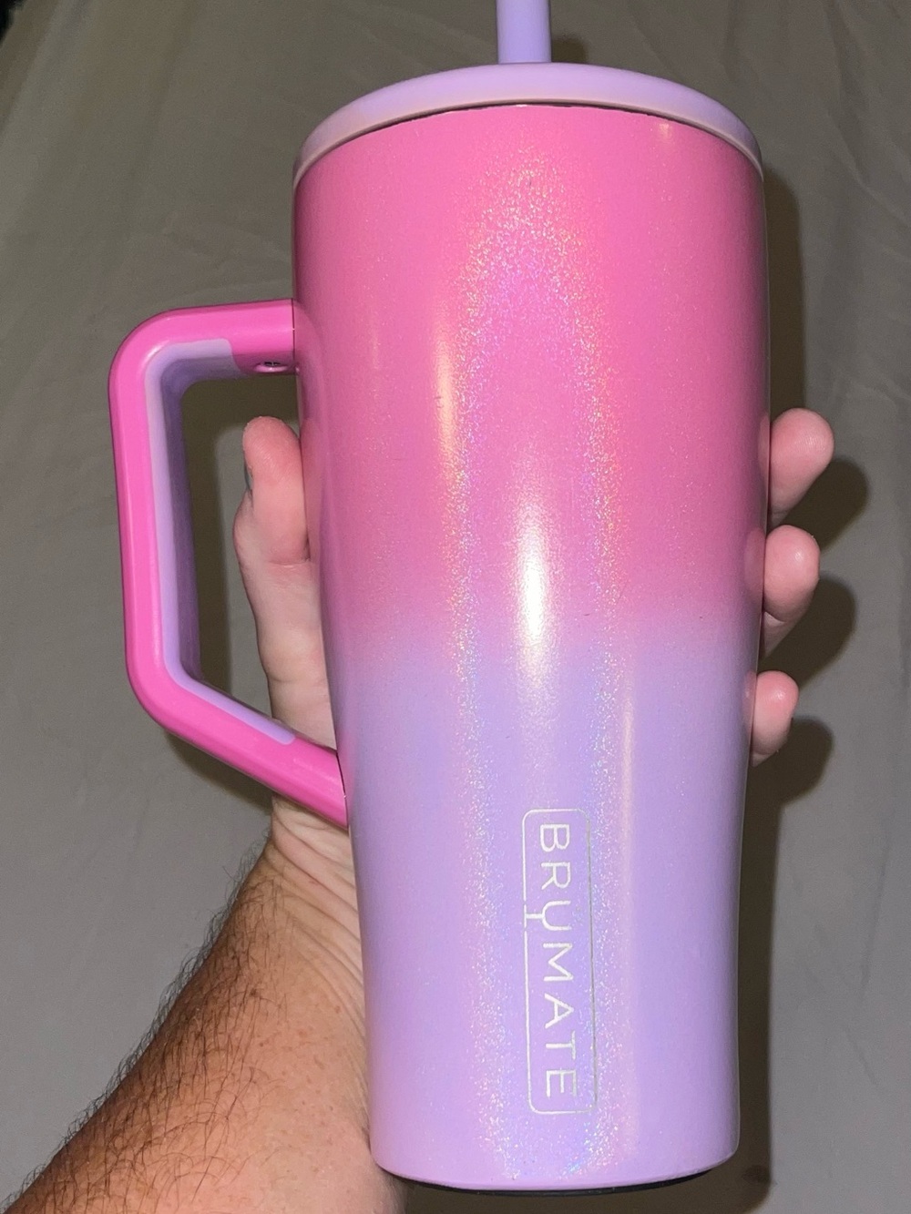 BRUMATE Ombre Pink to Lavender Glitter Travel Mug with Handle